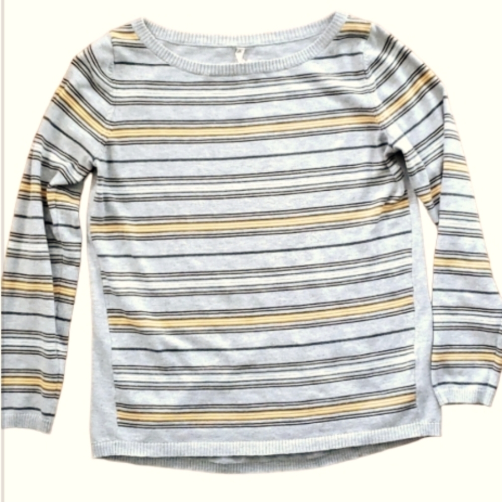 TeeBerry‎ & Weave Womans Grey and Yellow Striped Boatneck Sweater Size Large